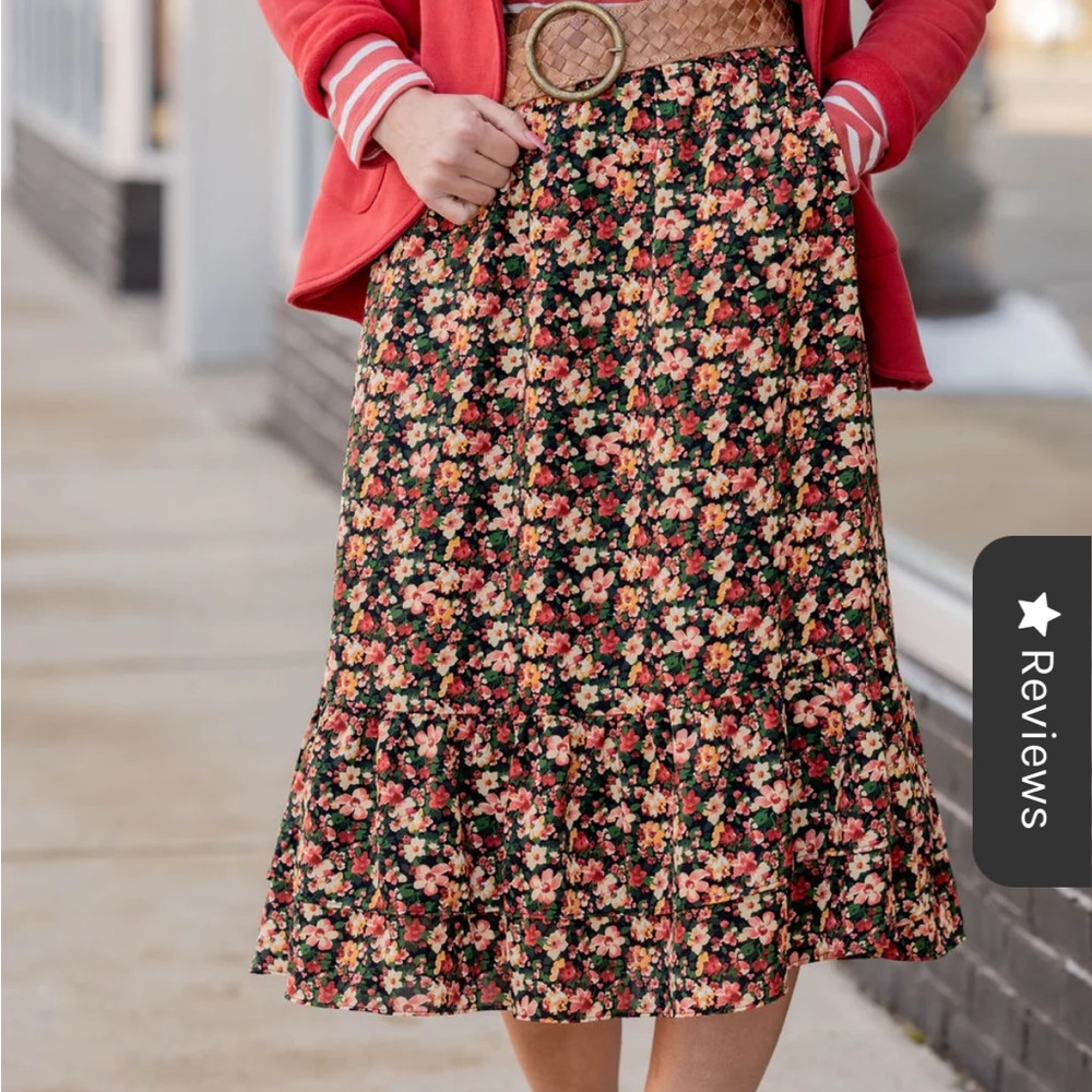 Betsey’s Boutique Ruffle Bottom Midi Skirt